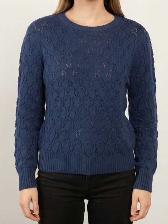 Papillon Blanc Sweaters - Papillon Blanc Navy Openwork Crewneck Sweater